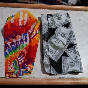 2 Bandanas $100 Bills + Tie Dye Head Scarf